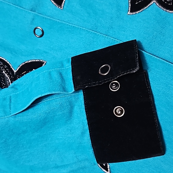 Victor Costa Occsn Western Snap Chambray Velvet Beaded Jacket Shirt Sze S #W-530 - Picture 11 of 13